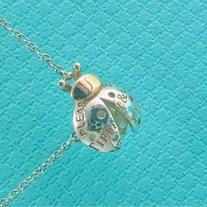 Please Return To Tiffany Love Bugs Ladybug Pendant/Necklace Silver & 18K Gold